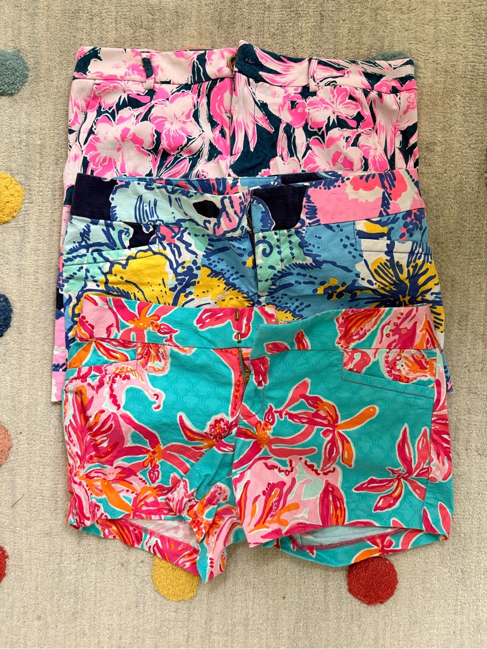 Lilly Pulitzer High-Rise Floral Print Shorts - Turquoise, Pink & Navy